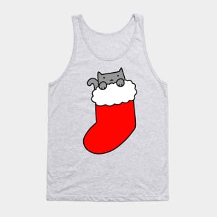 Gray Cat in Christmas Stocking Tank Top